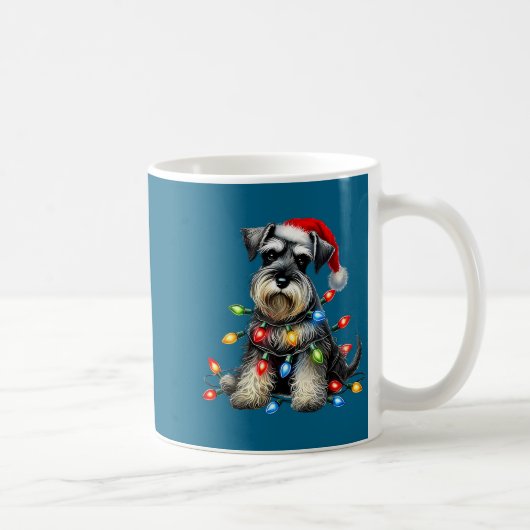 Christmas Schnauzer Dog Santa Hat Xmas Light Holid Koffiemok (Rechts)