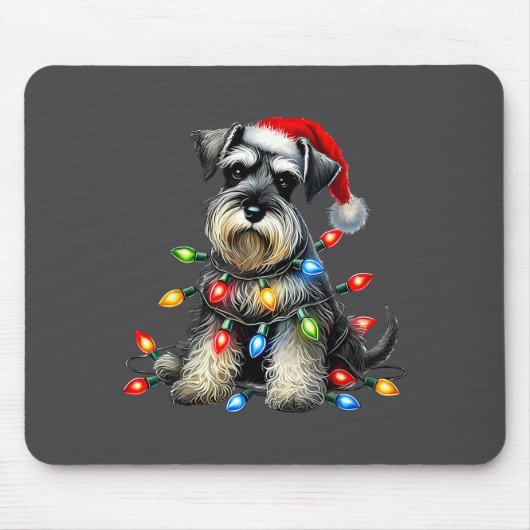 Christmas Schnauzer Dog Santa Hat Xmas Light Holid Muismat (Voorkant)