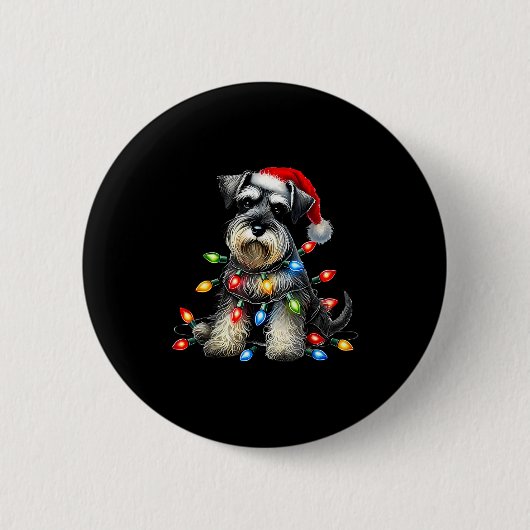 Christmas Schnauzer Dog Santa Hat Xmas Light Holid Ronde Button 5,7 Cm (Voorkant)