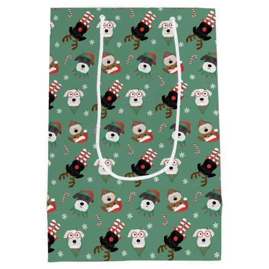 Christmas Schnauzer Dogs Medium Cadeauzakje (Achterkant)