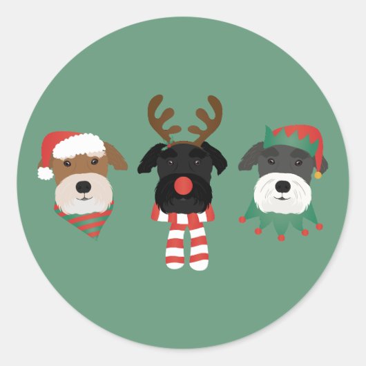 Christmas Schnauzer Dogs Ronde Sticker (Voorkant)