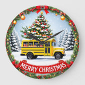 Christmas School Bus Winter Grote Klok (Voorkant)