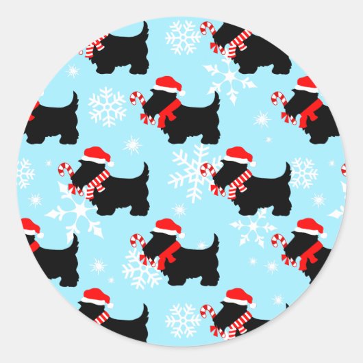 Christmas Scottie Dogs Pattern Ronde Sticker (Voorkant)