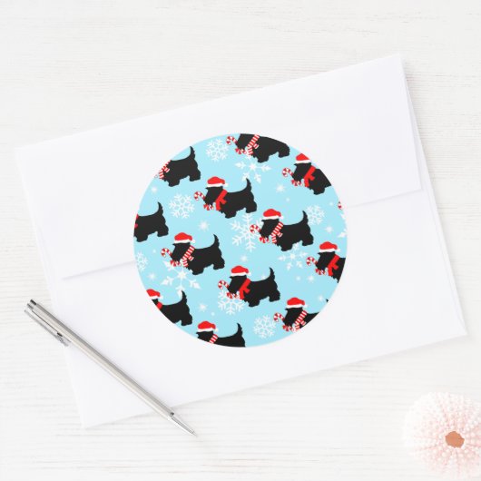 Christmas Scottie Dogs Pattern Ronde Sticker (Envelop)