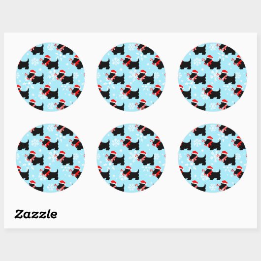 Christmas Scottie Dogs Pattern Ronde Sticker (Vel)