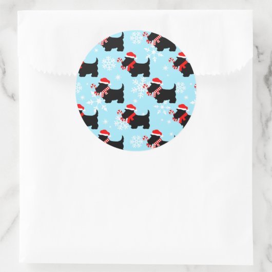Christmas Scottie Dogs Pattern Ronde Sticker (Tas)