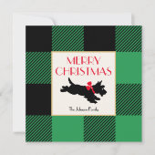 Christmas Scottie Hond Buffel Plaid Groen Flat Notitiekaartje (Voorkant)