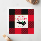 Christmas Scottie Hond Buffel Plaid Rood Flat Notitiekaartje (Voorkant / Achterkant in situ)