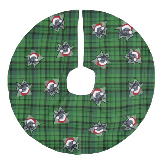 Christmas Scotties Green Plaid Tree Rok Imitatie Linnen Kerstboom Kleed (Voorkant)