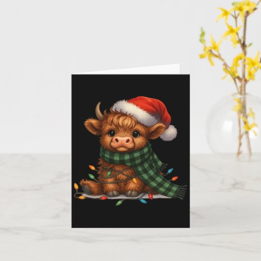 Christmas Scottish Highland Cow Santa Xmas Farm An Kaart (Gele Bloem)