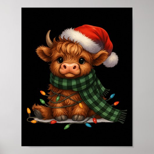 Christmas Scottish Highland Cow Santa Xmas Farm An Poster (Voorkant)