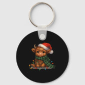 Christmas Scottish Highland Cow Santa Xmas Farm An Sleutelhanger (Voorkant)