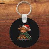 Christmas Scottish Highland Cow Santa Xmas Farm An Sleutelhanger (Voorkant)