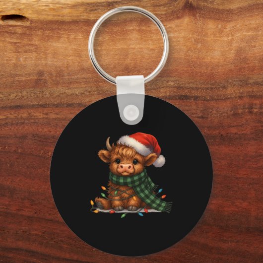 Christmas Scottish Highland Cow Santa Xmas Farm An Sleutelhanger (Voorkant)