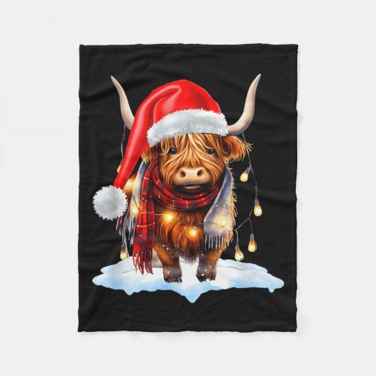 Christmas Scottish Highland Cow Wrapped In Christm Fleece Deken (Voorkant)