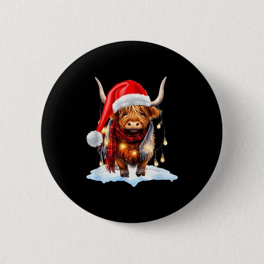 Christmas Scottish Highland Cow Wrapped In Christm Ronde Button 5,7 Cm (Voorkant)