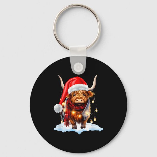 Christmas Scottish Highland Cow Wrapped In Christm Sleutelhanger (Voorkant)