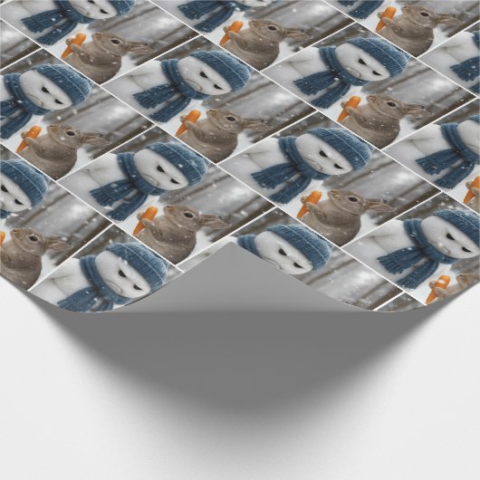 Christmas Scowling Snowman With a Bunny Cadeaupapier (Hoek)