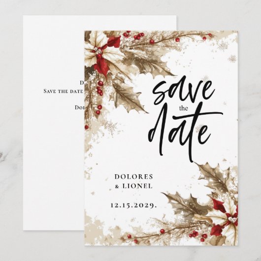 Christmas Script Wedding Sla de datum op Save The Date (Voorkant / Achterkant)