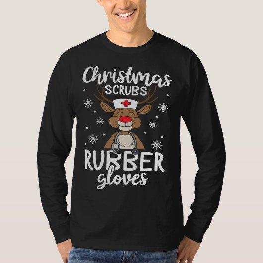 Christmas Scrubs Rubber Gloves  Nursing Christmas T-shirt (Voorkant)