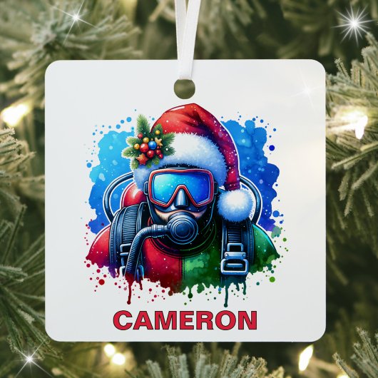 Christmas Scuba Diver Aangepaste naam Metalen Ornament