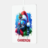 Christmas Scuba Diver Aangepaste naam Metalen Ornament (Voorkant links)