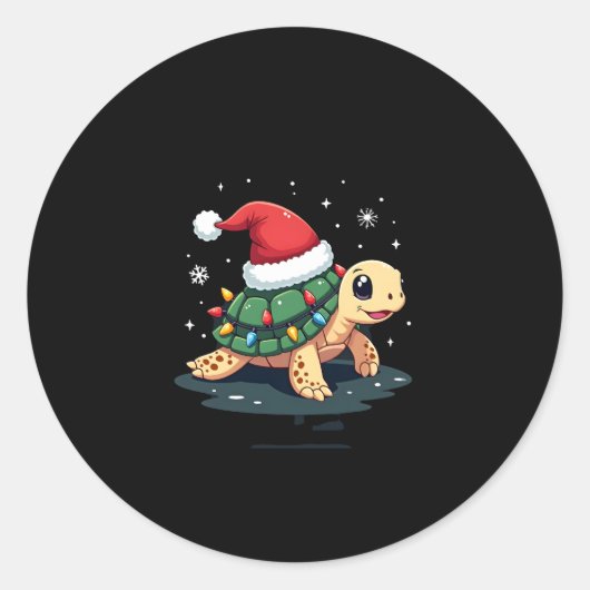 Christmas Sea Turtle Santa Xmas Men Women Boys Gir Ronde Sticker (Voorkant)