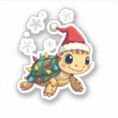 Christmas Sea Turtle Santa Xmas Men Women Boys Gir Sticker (Voorkant)