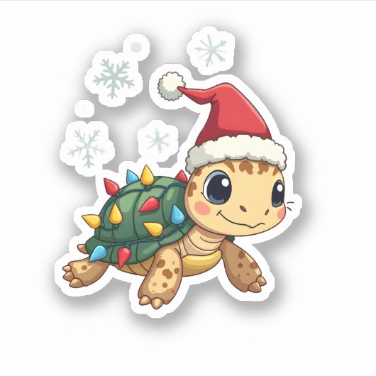 Christmas Sea Turtle Santa Xmas Men Women Boys Gir Sticker (Voorkant)