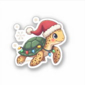 Christmas Sea Turtle Santa Xmas Men Women Boys Gir Sticker (Voorkant)