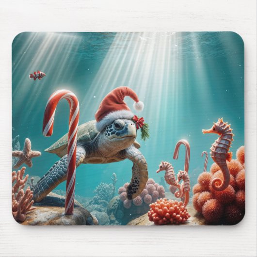 Christmas Sea Turtle With Candy Canes Muismat (Voorkant)