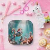 Christmas Sea Turtle With Candy Canes Papieren Bordje (Feest)