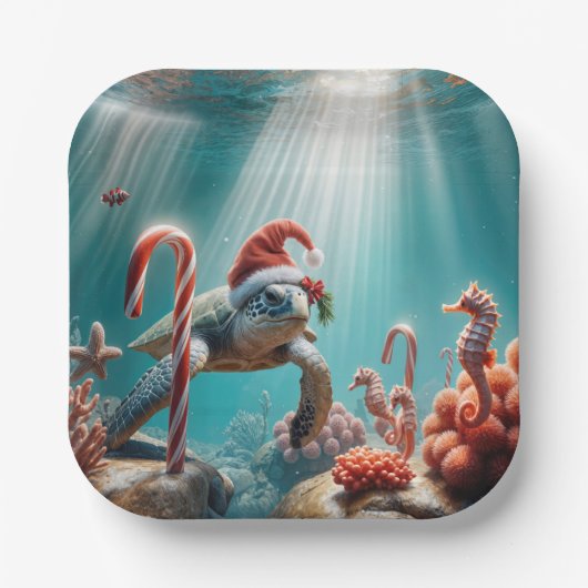 Christmas Sea Turtle With Candy Canes Papieren Bordje (Voorkant)