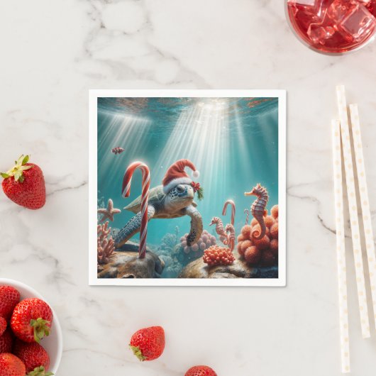 Christmas Sea Turtle With Candy Canes Servet (Insitu)