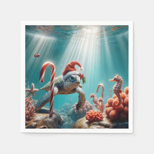 Christmas Sea Turtle With Candy Canes Servet (Voorkant)