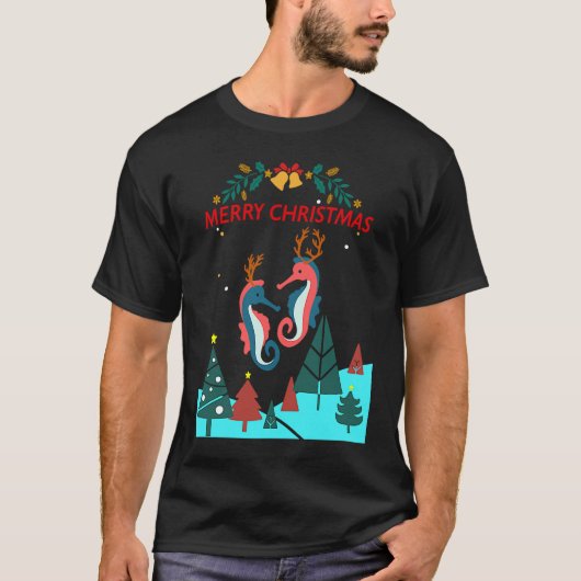 Christmas Seahorse Reindeer With Holiday Decorativ T-shirt (Voorkant)