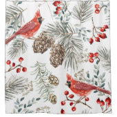 Christmas seamless pattern, cardinal birds, red be douchegordijn (Voorkant)