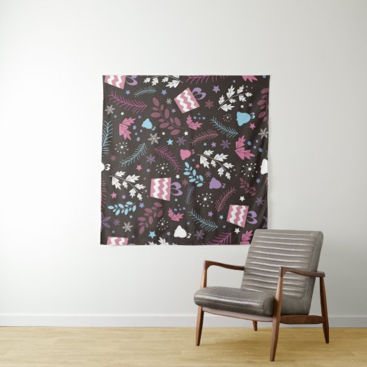 Christmas seamless pattern with tree, snow, gift wandkleed (In Situ (horizontaal))