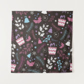 Christmas seamless pattern with tree, snow, gift wandkleed (Voorkant)