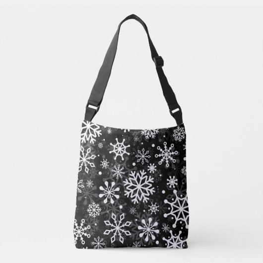 Christmas seamless snowflakes black pattern crossbody tas (Voorkant)