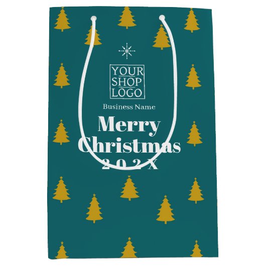 Christmas Season Trees Business Logo Teal Medium Cadeauzakje (Voorkant)