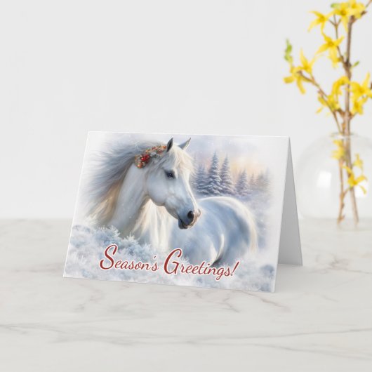 Christmas Seasons Greetings Beautiful Horse Snow Kaart (Gele Bloem)