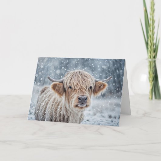 Christmas Seasons Greetings with Cute Highland  Kaart (Voorkant)