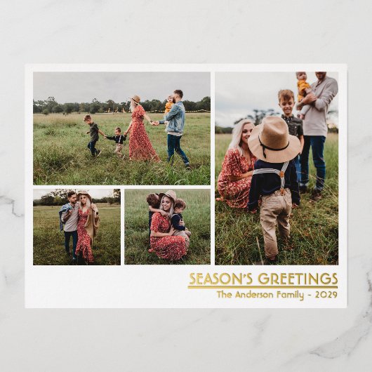 Christmas Season's Groeten Familie Foto Folie Feestdagen Briefkaart (Voorkant)