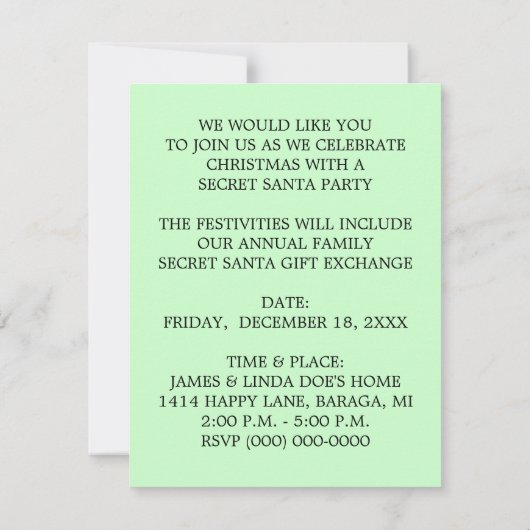 CHRISTMAS SECRET SANTA PARTIJ INVITE INVITATION KAART (Achterkant)