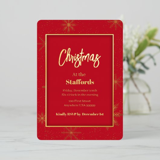 Christmas Shadowbox Gold Foil Uitnodiging (Staand Voorkant)