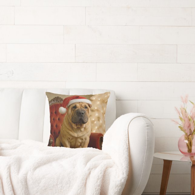 Christmas Shar-Pei Dog With Santa Hat Kussen (Bank)