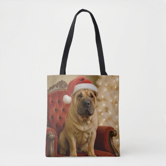 Christmas Shar-Pei Dog With Santa Hat Tote Bag (Voorkant)