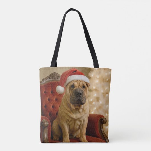 Christmas Shar-Pei Dog With Santa Hat Tote Bag (Achterkant)
