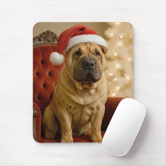 Christmas Shar-Pei Wearing Santa Hat Muismat (Met muis)